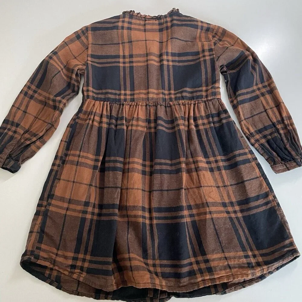 Gap Kids Girls 5Y Flannel Shirt Dress Black Brown Plaid Fall Button Up Soft